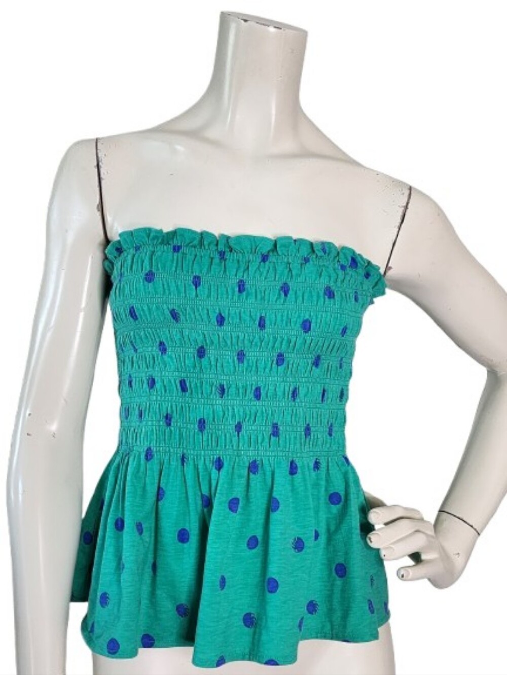 Lilly Pulitzer Jadis Tube Top Women's S Turqoise Blue Polka Dot Smocked